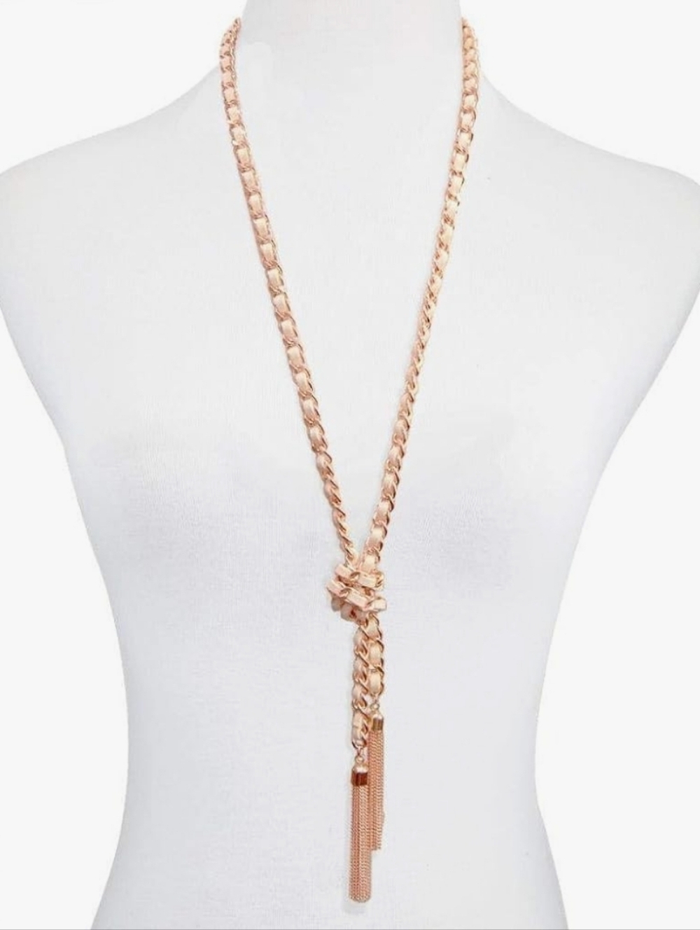 Guess Rose Gold Knot Tassel Lariat 20" Necklace - Picture 4 of 9